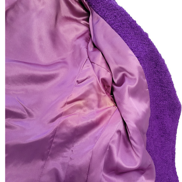 Vintage 70s Clelia Purple Boucle Wood Button Jacket Midi Straight Skirt Set Suit - Picture 12 of 17